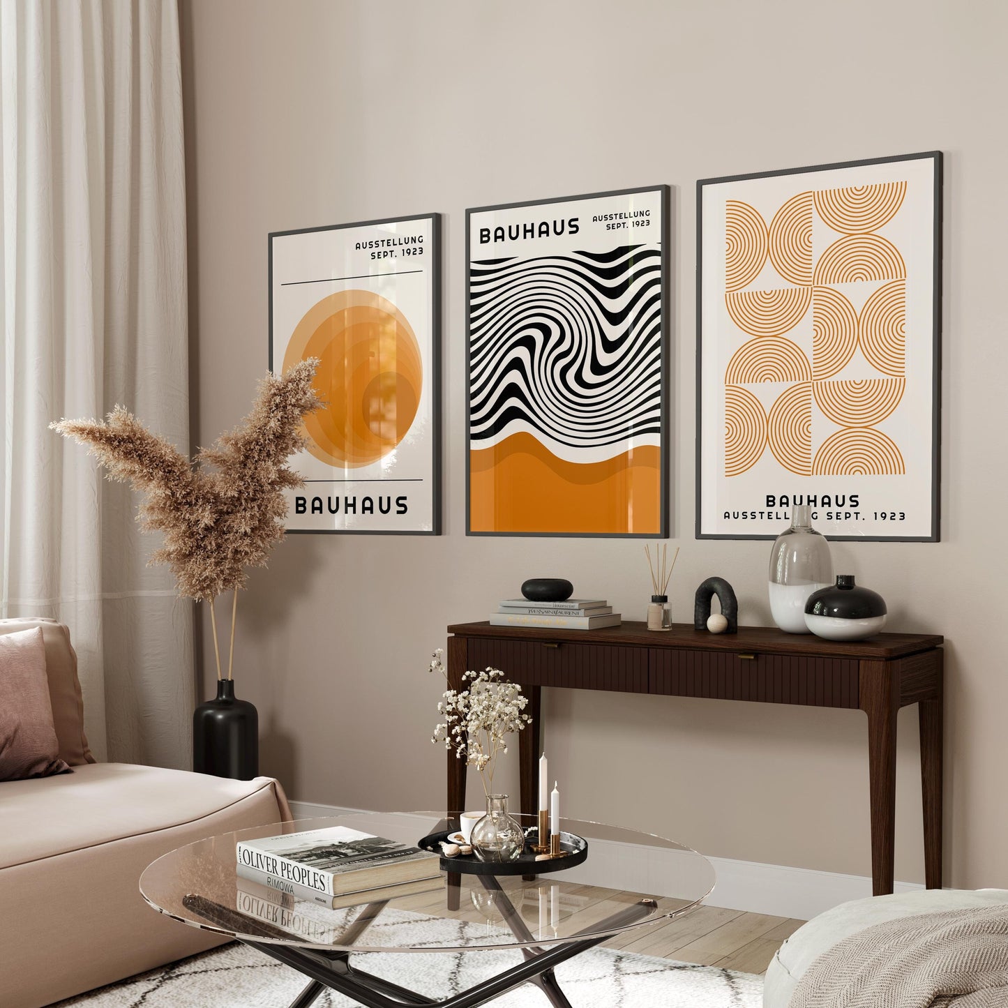 Bauhaus Print Set: Orange Geometric Wall Art (Digital Download)