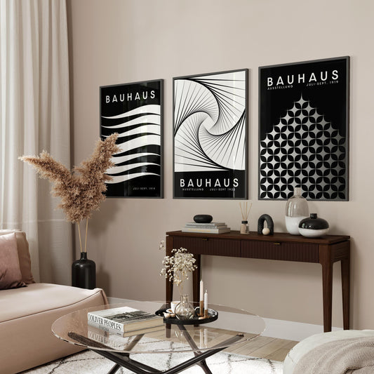 Black Bauhaus Print Set: Modern Wall Art Exhibition Posters (Digital Download)