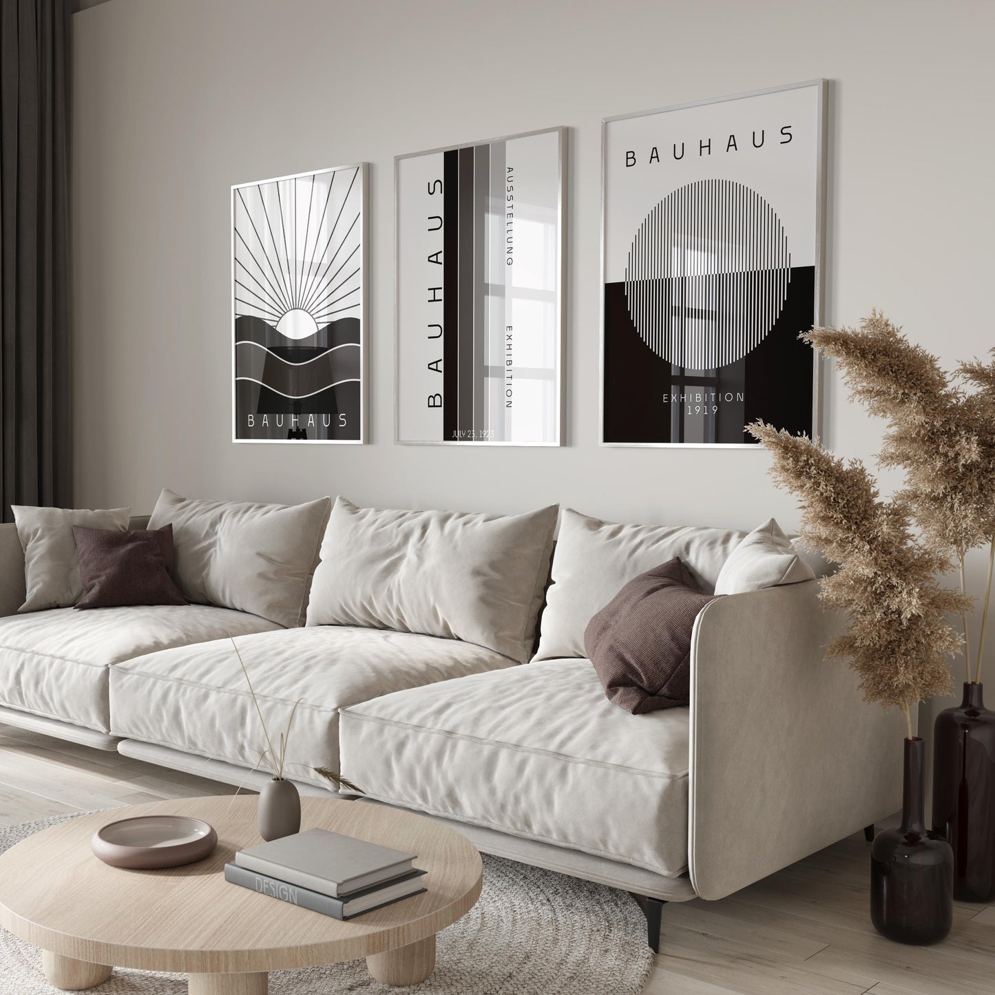 Bauhaus Black & White Wall Art 3 Piece Set Prints | Bauhaus Abstract Minimalist Exhibition Poster