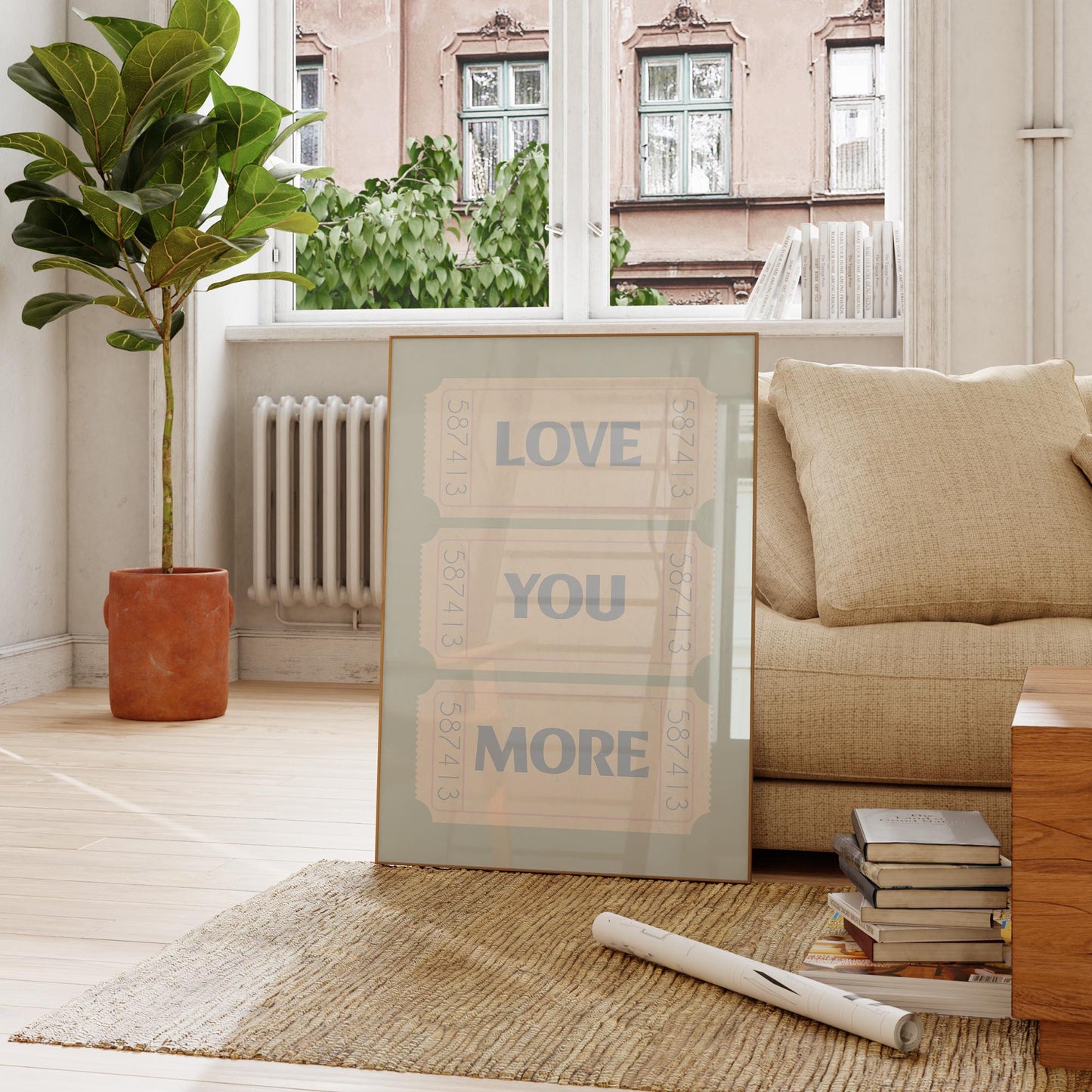 Retro Love Ticket Print: Sage Green Vintage Wall Art (Digital Download)