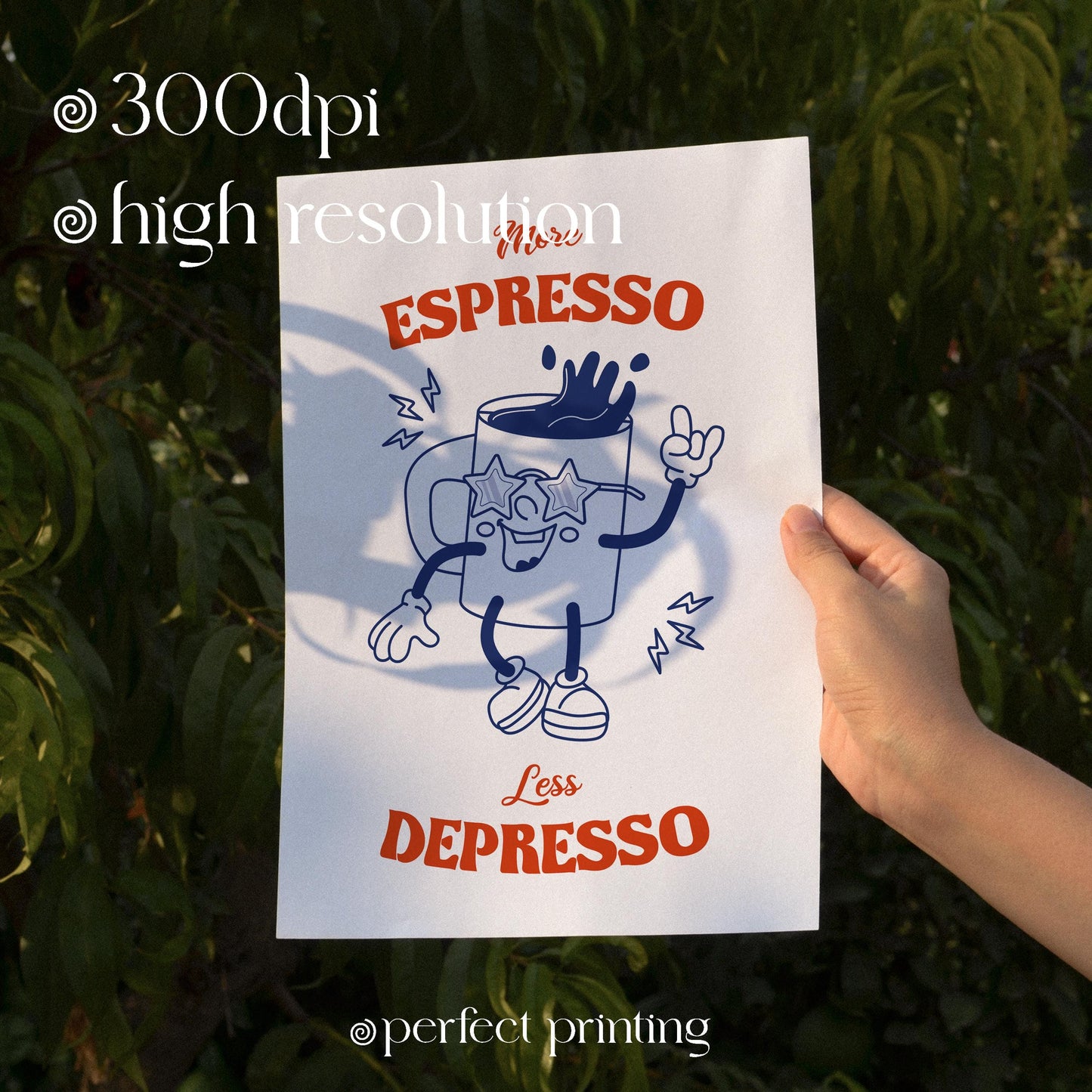 Retro Coffee Print: More Espresso Less Depresso, Trendy Wall Art (Digital Download)