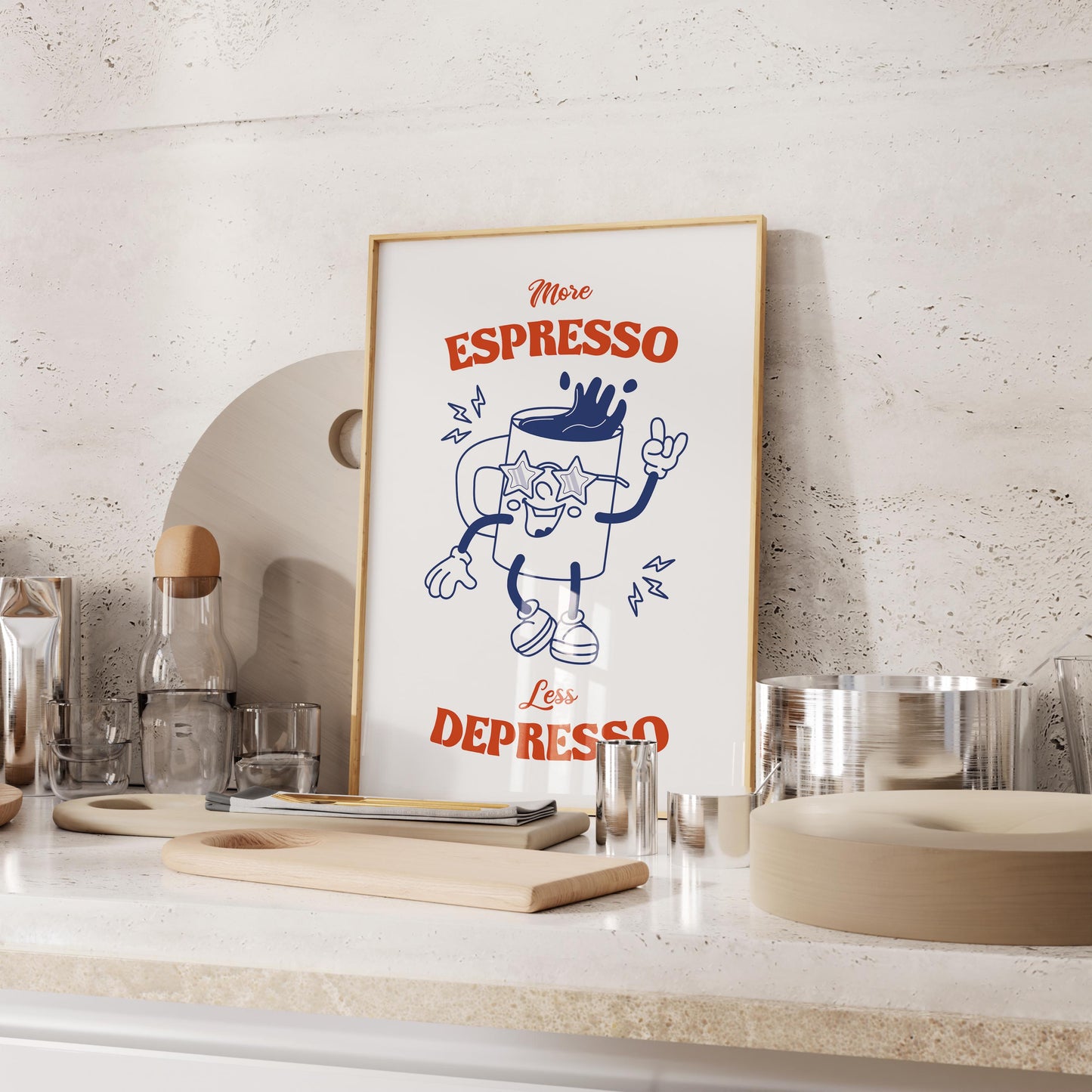 Retro Coffee Print: More Espresso Less Depresso, Trendy Wall Art (Digital Download)