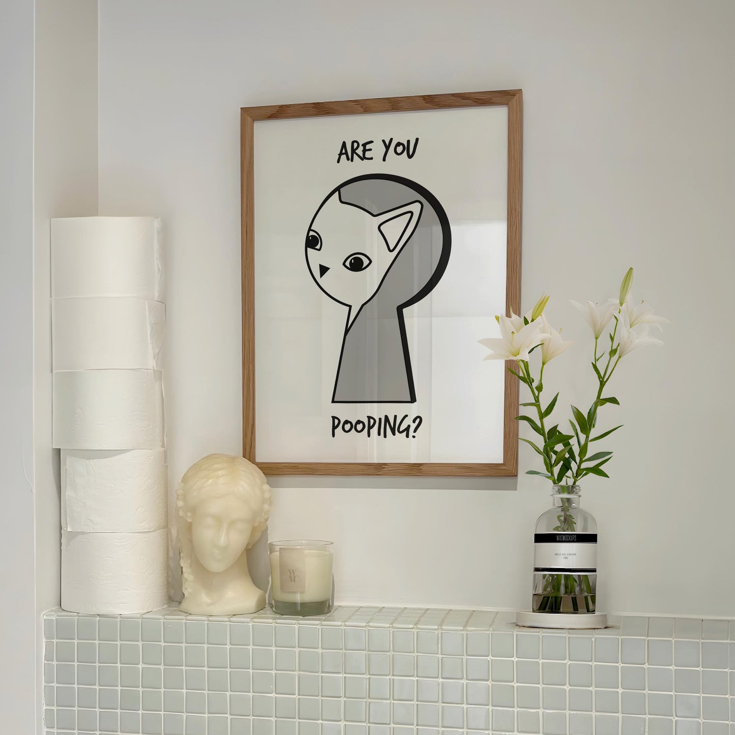 Funny Cat Bathroom Print: 'Are You Pooping?' Art Deco Poster (Digital Download)