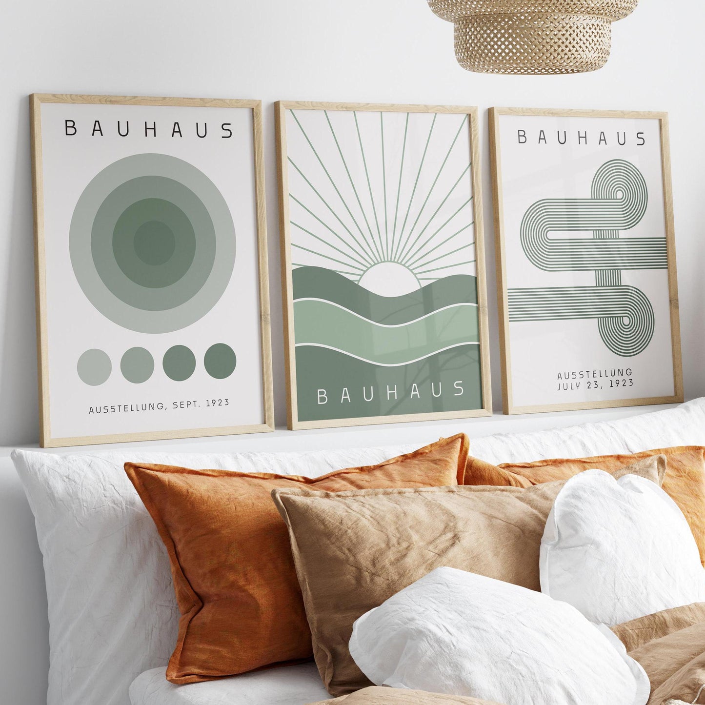 Sage Green Bauhaus Print Set: Boho Chic Wall Art (Digital Download)