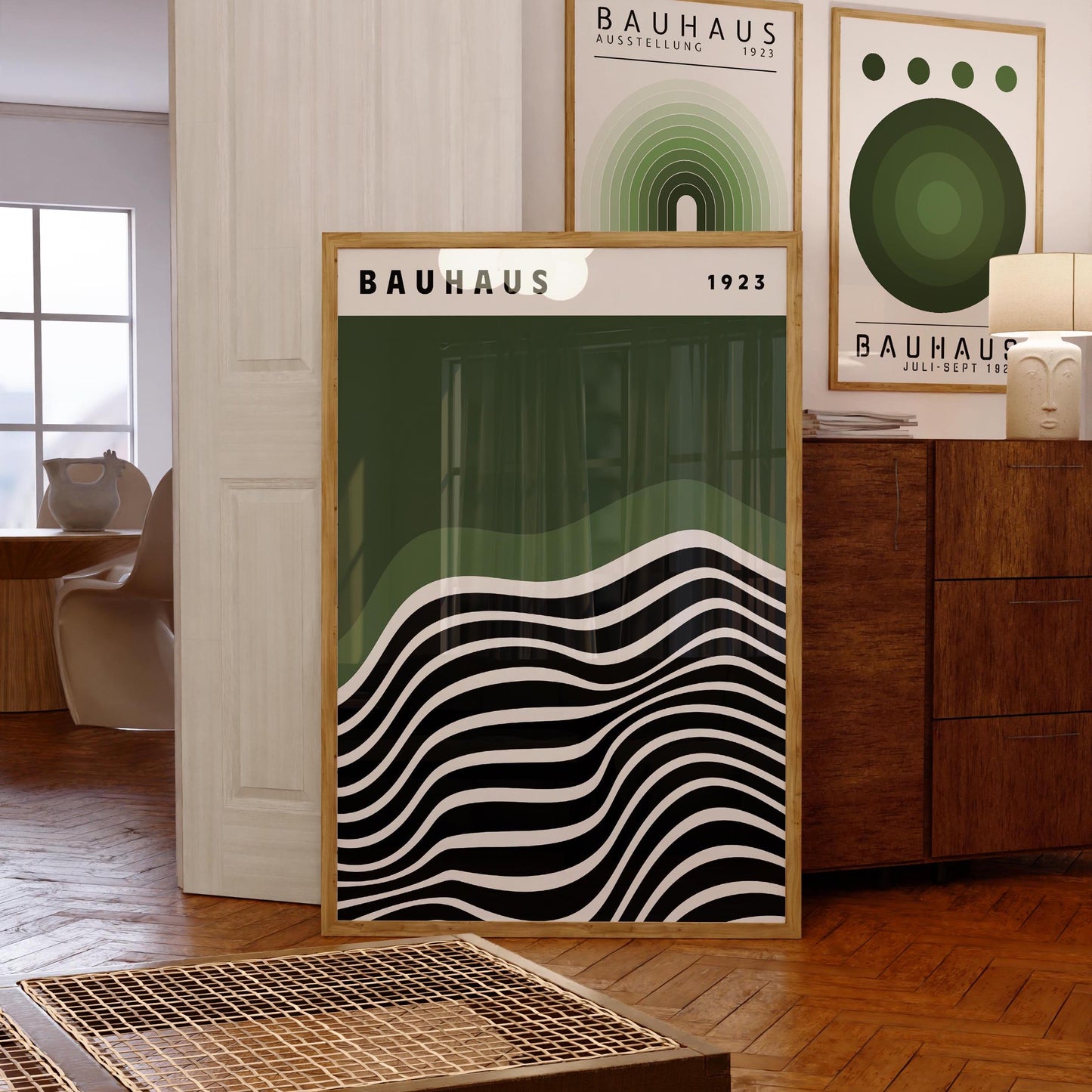 Bauhaus Exhibition Poster: Sage Green Geometric Wall Art (Digital Download)