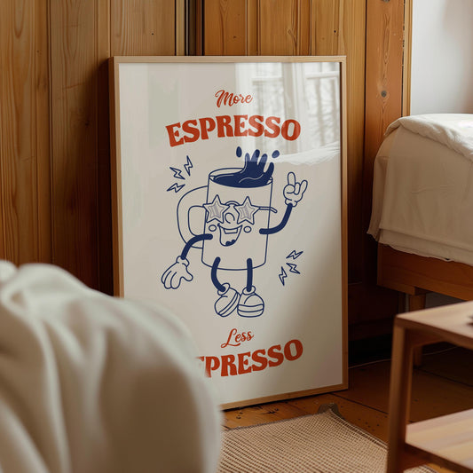 Retro Coffee Print: More Espresso Less Depresso, Trendy Wall Art (Digital Download)