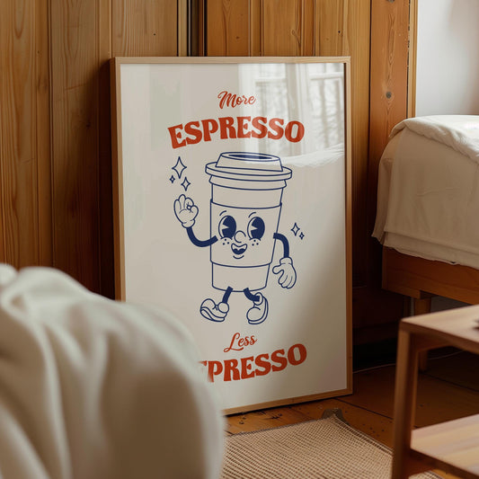 Retro Coffee Art Print: More Espresso Less Depresso (Digital Download)