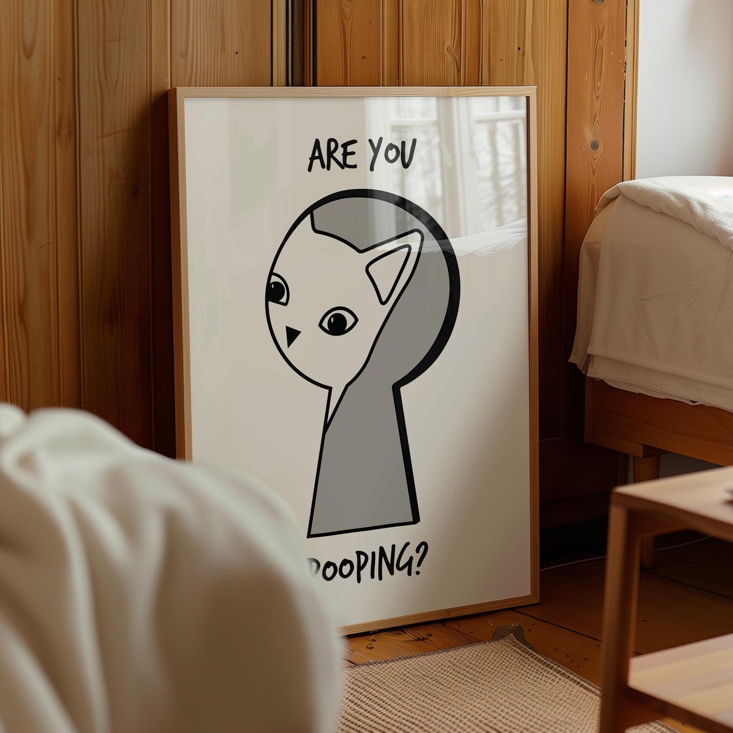 Funny Cat Bathroom Print: 'Are You Pooping?' Art Deco Poster (Digital Download)