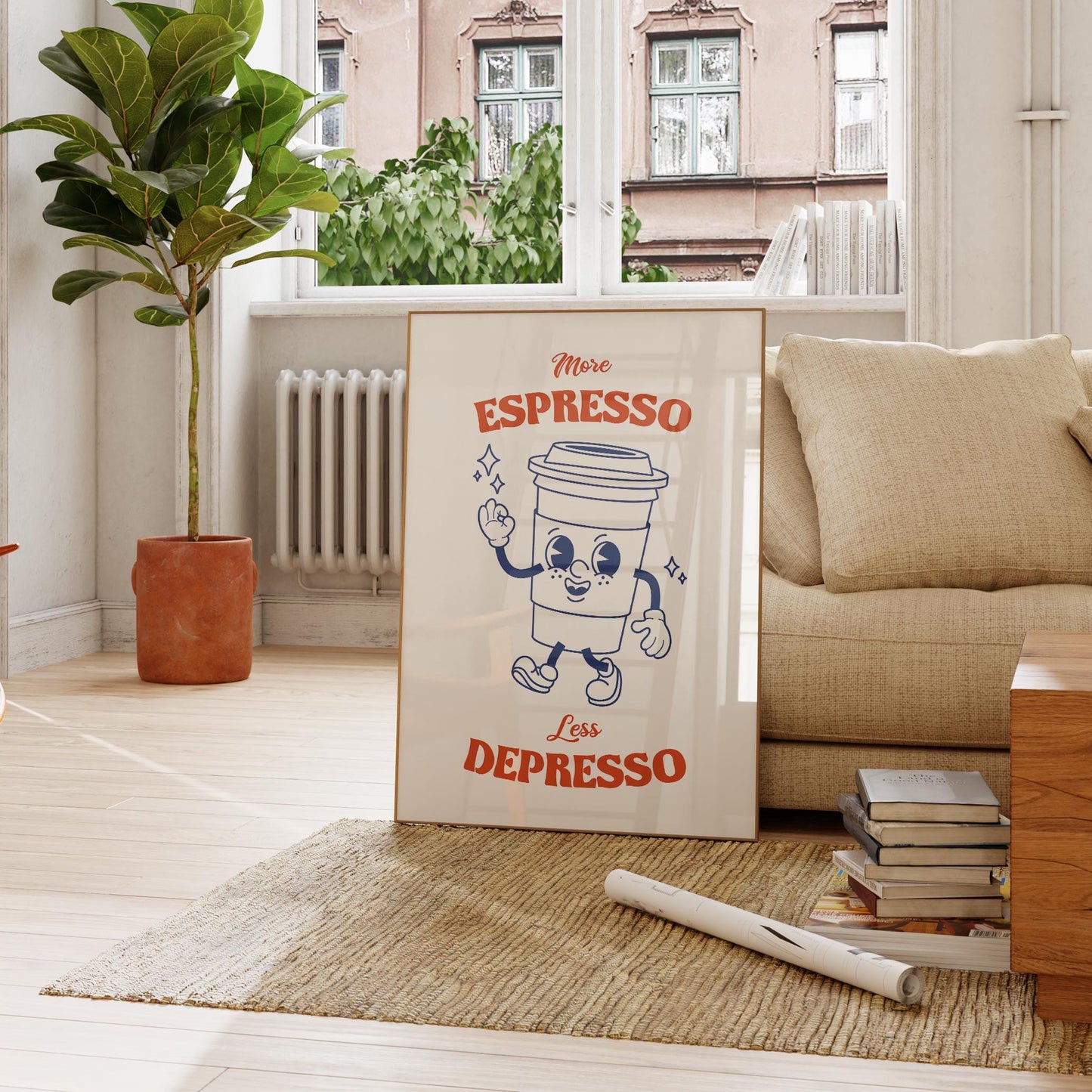 Retro Coffee Art Print: More Espresso Less Depresso (Digital Download)