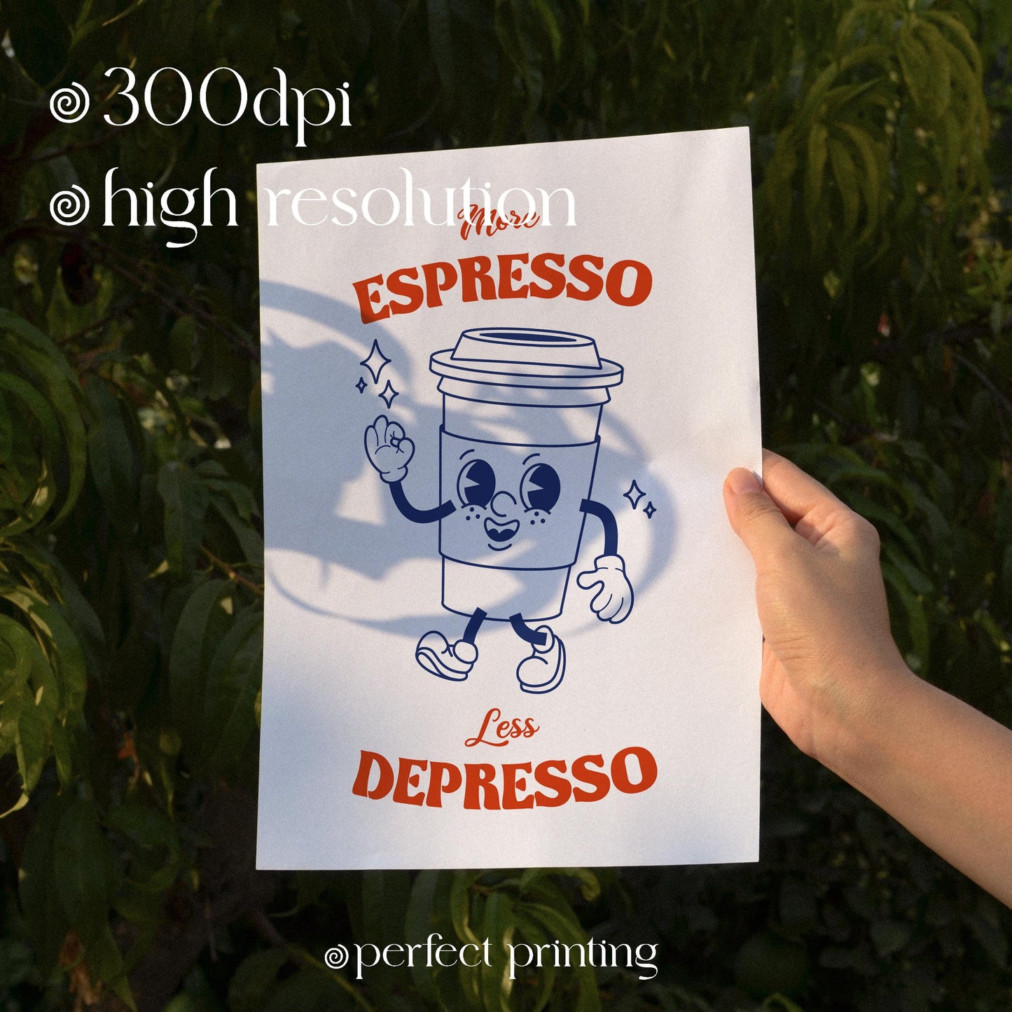 Retro Coffee Art Print: More Espresso Less Depresso (Digital Download)