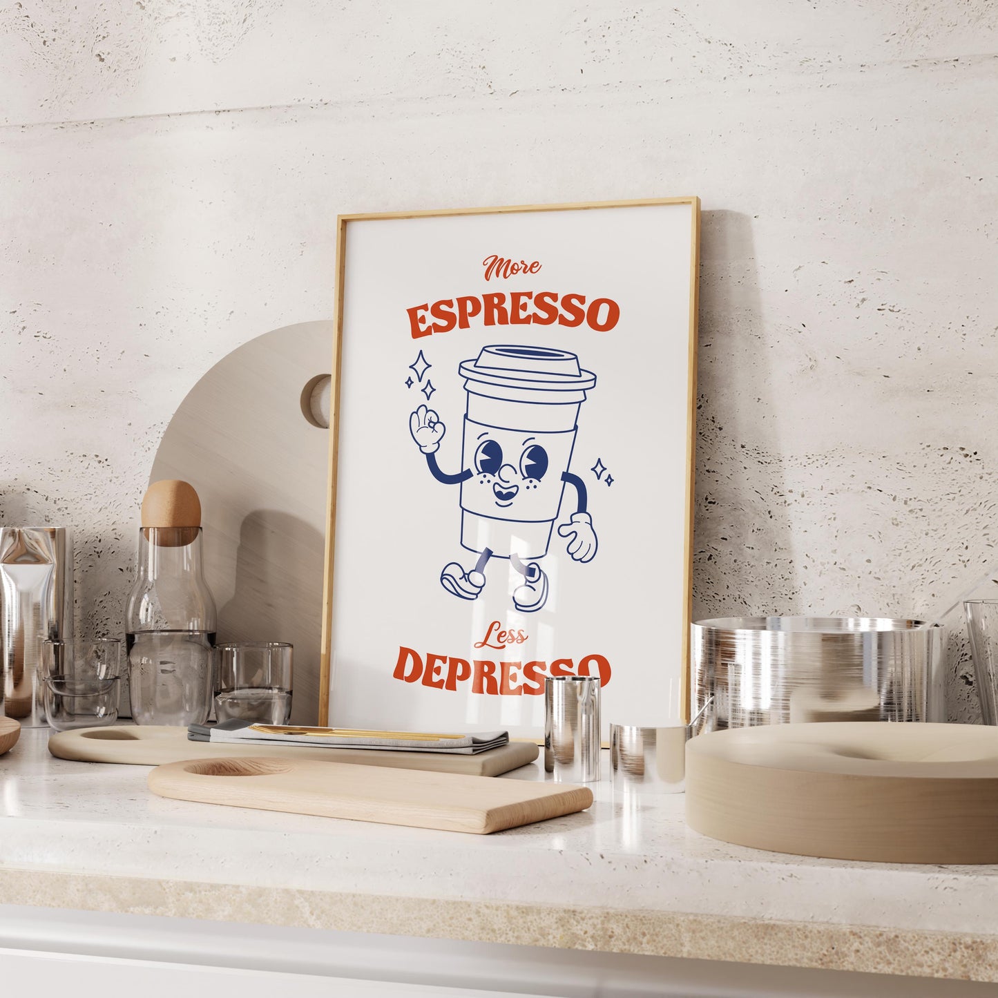 Retro Coffee Art Print: More Espresso Less Depresso (Digital Download)