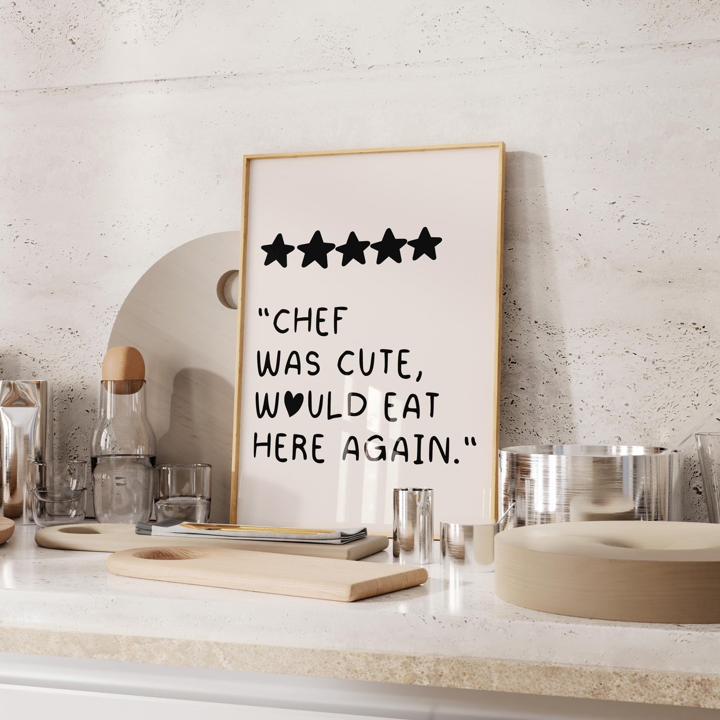 Chef Was Cute Would Eat Here Again Wall Art | Aesthetic Kitchen Decor, Cute Cooking Art, Kitchen Wall Art, Bar Cart Art
