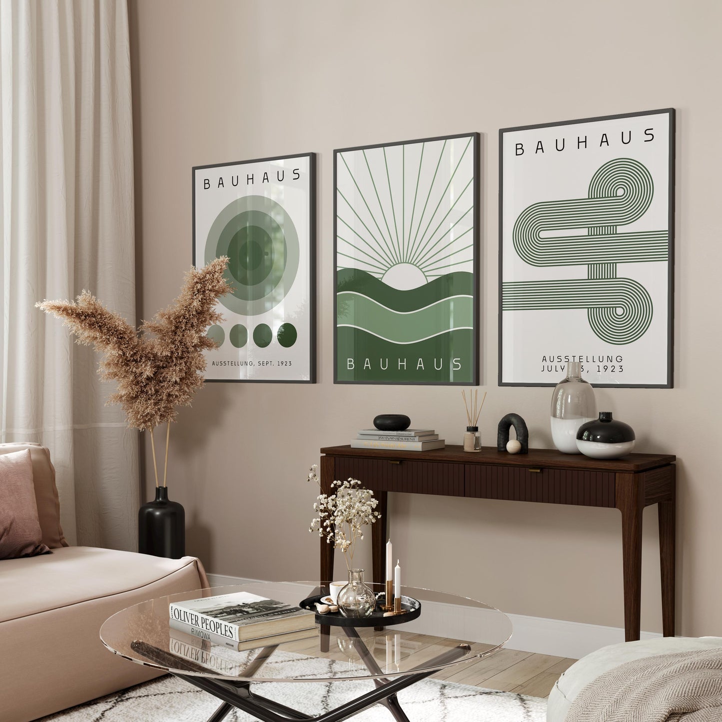 Sage Green Bauhaus Print Set: Boho Chic Wall Art (Digital Download)