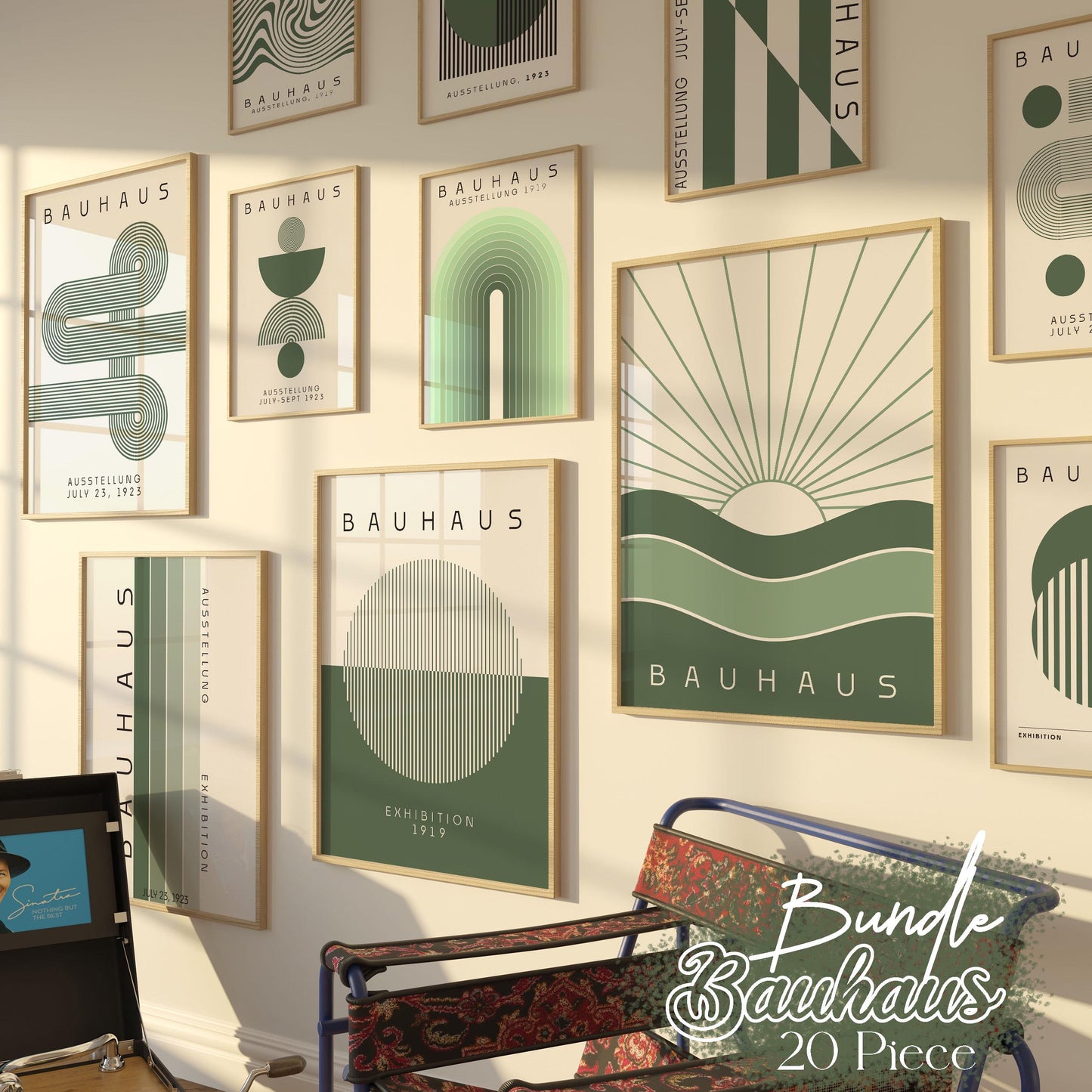 20 Piece Bundle Bauhaus Print, Bauhaus Wall Art, Bauhaus Prints Green, Bauhaus Poster Set, Bauhaus Gallery, Boho Bauhaus, Bauhaus Digital