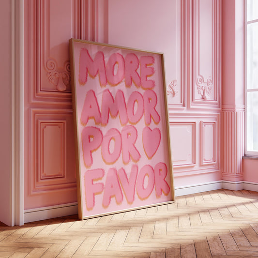 More Amore Por Favor Print: Preppy Pink Wall Art (Digital Download)