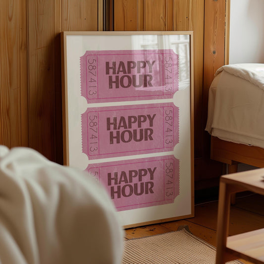 Retro Happy Hour Ticket Print: Girly Bar Cart Decor (Digital Download)