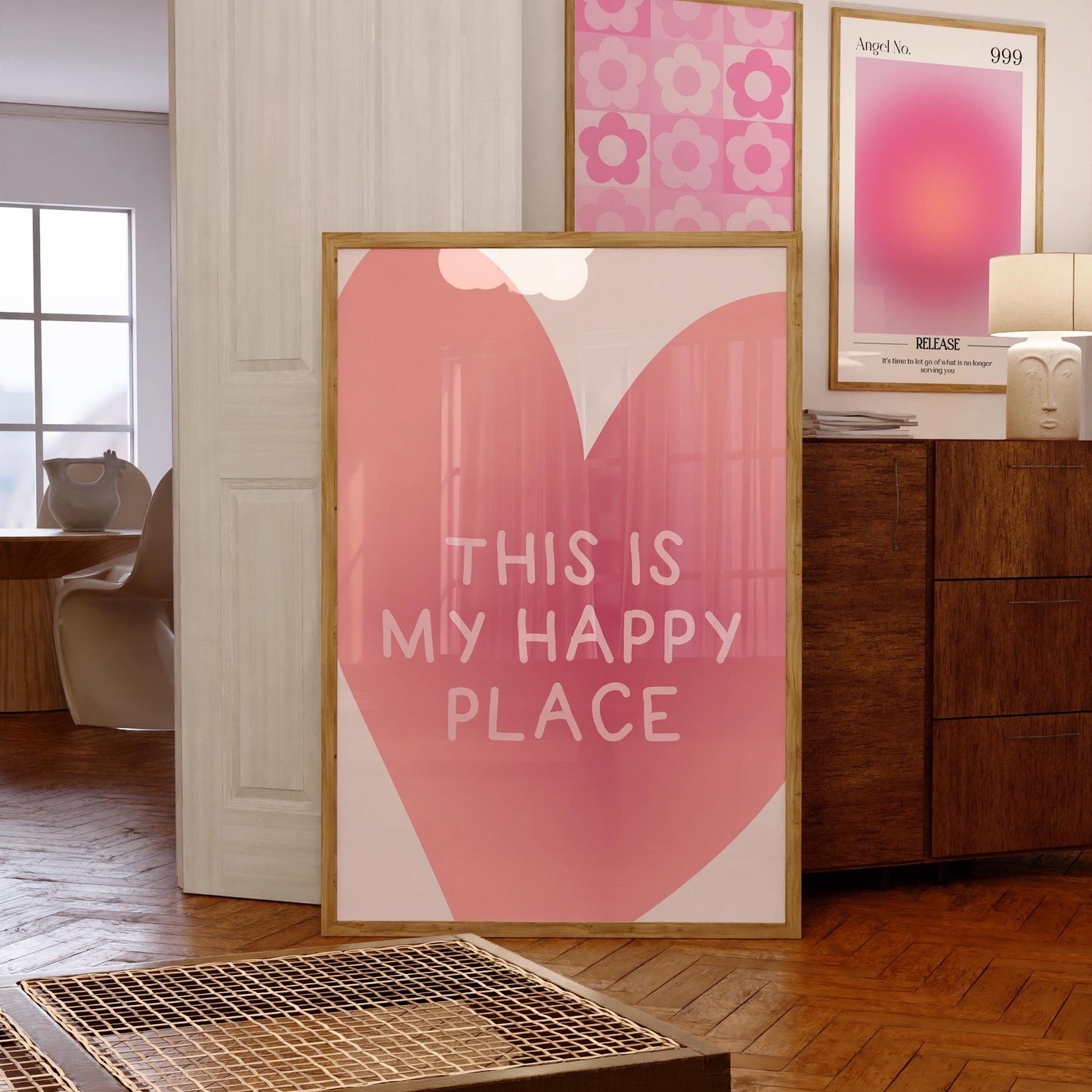 This Is My Happy Place Print: Trendy Pink Heart Poster (Digital Download)