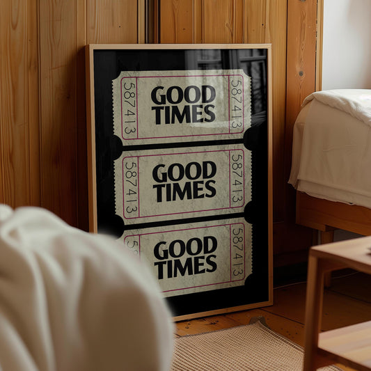 Retro Good Times Ticket Print: Trendy Bar Cart Wall Art (Digital Print)