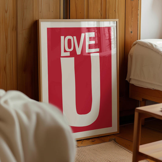 LOVE U Print: Pink Typography, Trendy Y2K Wall Art (Digital Download)