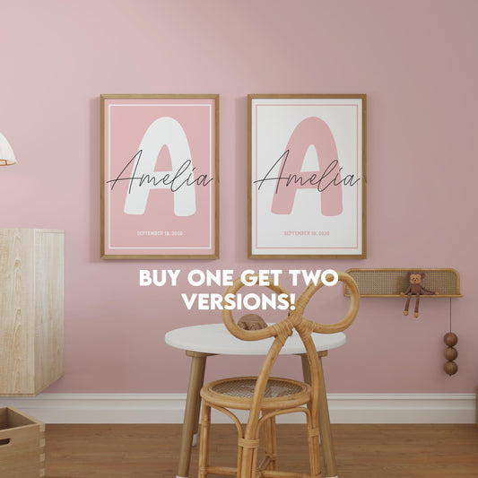 Custom Initial Name Nursery Print: Kids Room Decor (Digital Download)