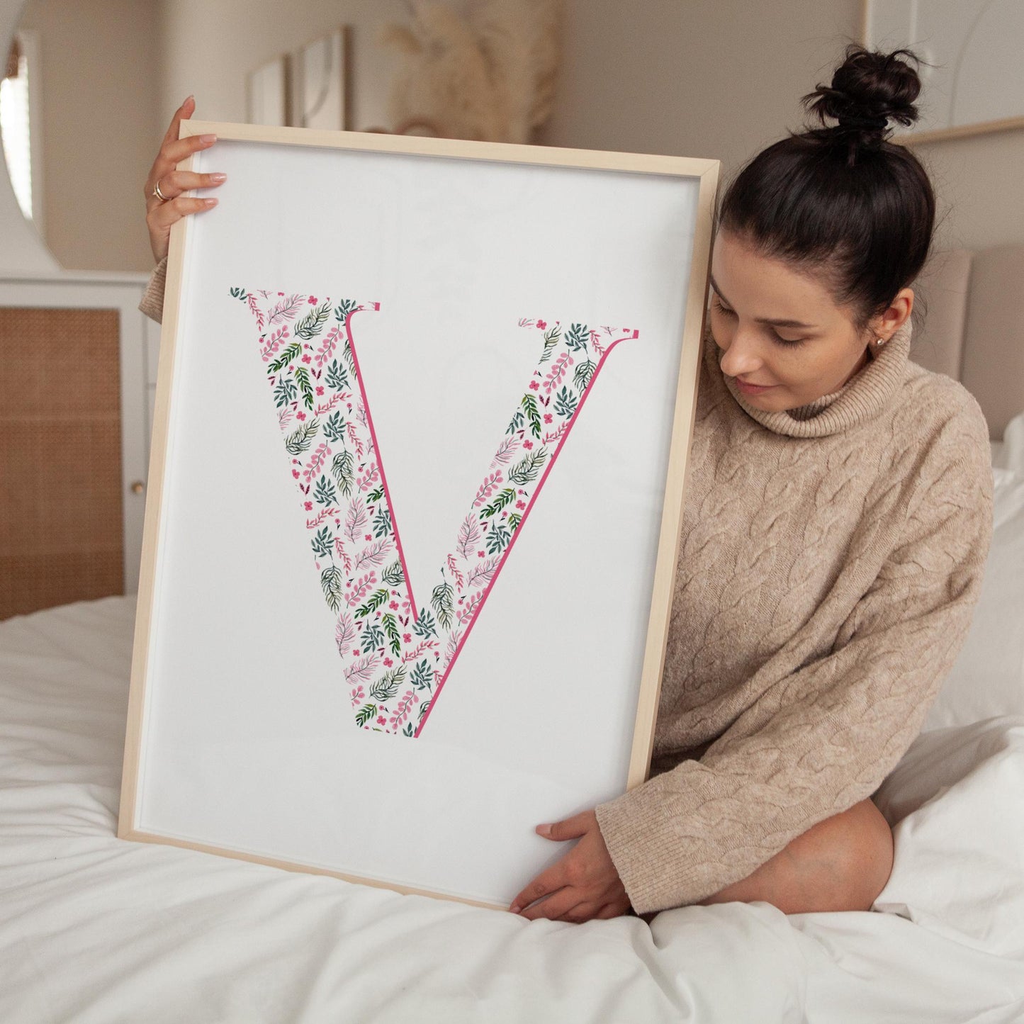 Custom Chinoiserie Letter Print: Pink Floral Monogram (Digital Download)