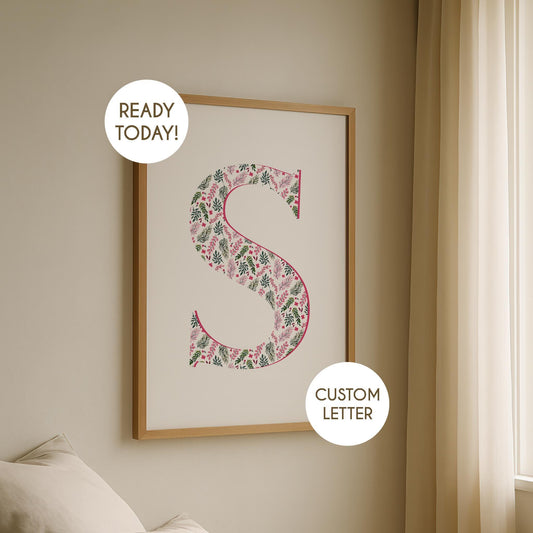 Custom Chinoiserie Letter Print: Pink Floral Monogram (Digital Download)