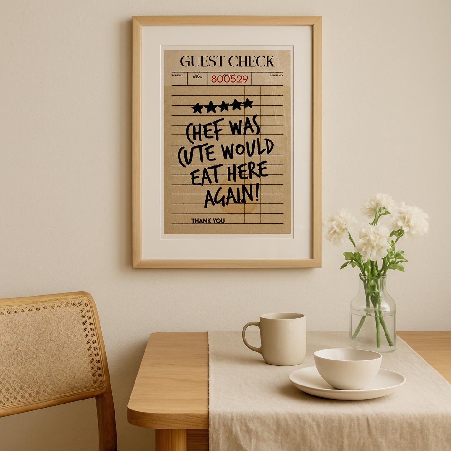 Chef Was Cute Would Eat Here Again Wall Art, Guest Check Print, Food Review Kitchen Art, Kitchen Wall Art, Bar Cart Art