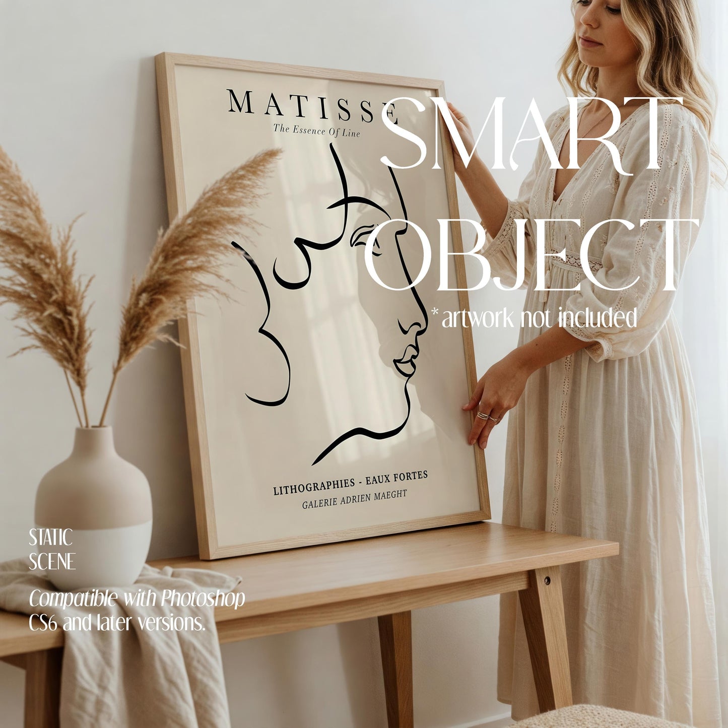 Boho Interior Frame Mockup: Wooden & Glass Frames (PSD Download, 4096x4096 px)