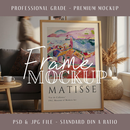 Boho Interior Frame Mockup: Living Room & Dining Room (PSD File, 4096x4096 px)