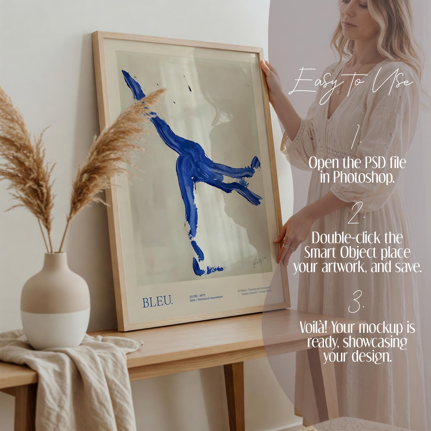 Boho Interior Frame Mockup: Wooden & Glass Frames (PSD Download, 4096x4096 px)