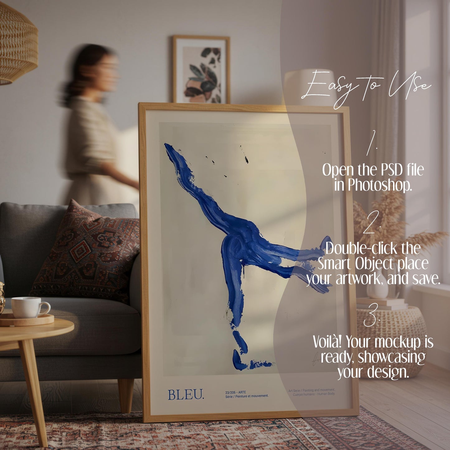 Boho Interior Frame Mockup: Living Room & Dining Room (PSD File, 4096x4096 px)