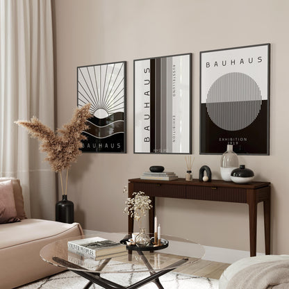 Bauhaus Black & White Wall Art 3 Piece Set Prints | Bauhaus Abstract Minimalist Exhibition Poster