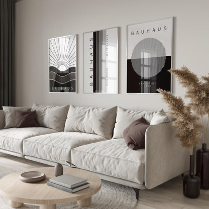 Bauhaus Black & White Wall Art 3 Piece Set Prints | Bauhaus Abstract Minimalist Exhibition Poster