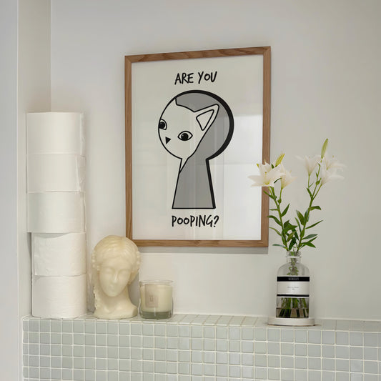 Funny Cat Bathroom Print: 'Are You Pooping?' Art Deco Poster (Digital Download)