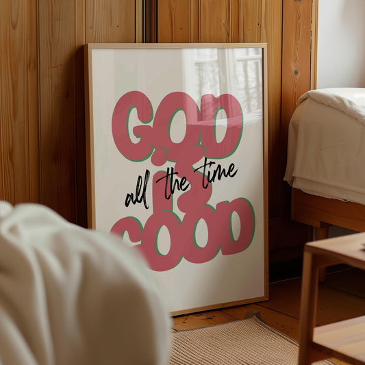 God Is Good Retro Christian Wall Art: Teen Girl Bedroom Decor (Digital Download)