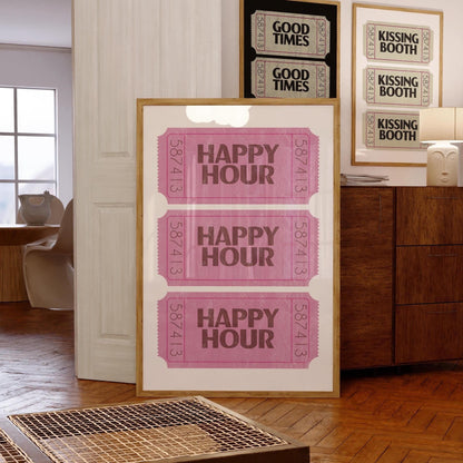 Retro Happy Hour Ticket Print: Girly Bar Cart Decor (Digital Download)