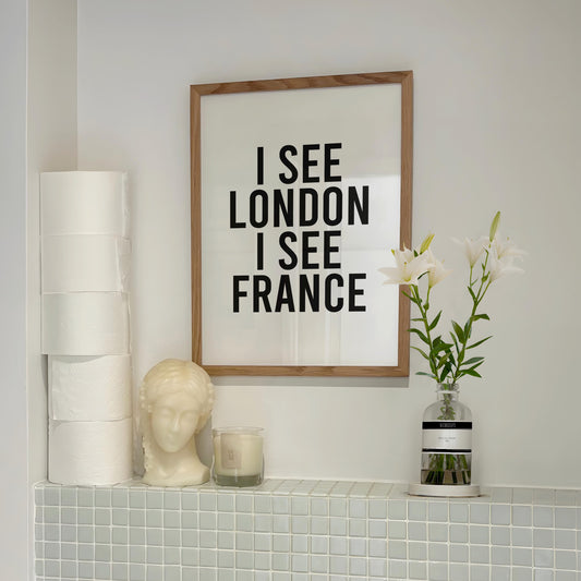 I See London I See France Printable, Funny Bathroom Wall Art, Black And White Bathroom Prints, Powder Room Prints