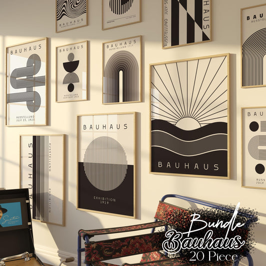 Bauhaus Print Set: Black & White Gallery Wall Art (Digital Download)