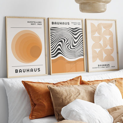 Bauhaus Print Set: Orange Geometric Wall Art (Digital Download)