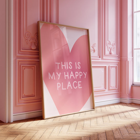 This Is My Happy Place Print: Trendy Pink Heart Poster (Digital Download)