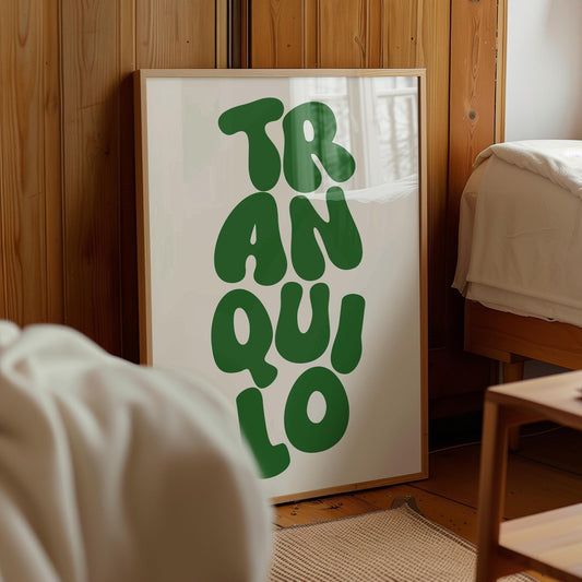 Tranquilo Poster Print: Green Retro Serenity Art (Digital Download)