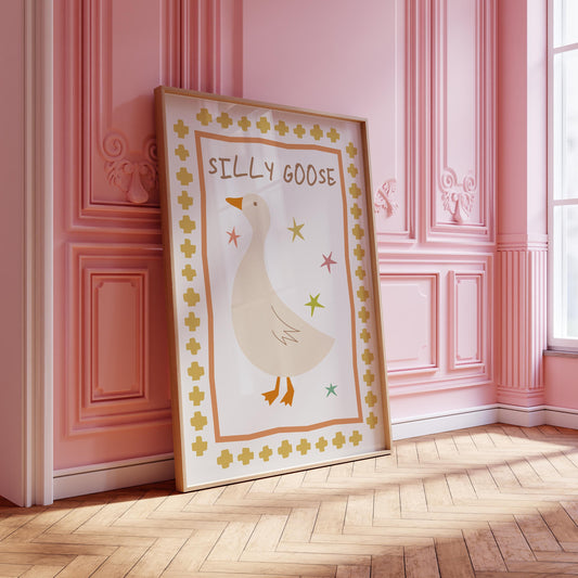 Silly Goose Nursery Print: Cottagecore Farm Animal Art (Digital Download)