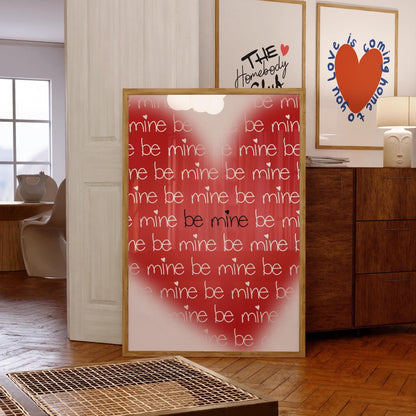 Be Mine Heart Print: Trendy Red Wall Art (Digital Download)