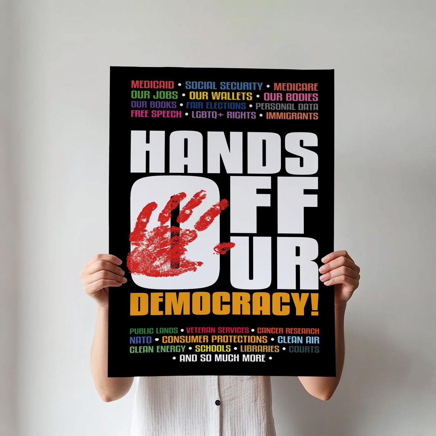 Hands Off Our Democracy Protest Sign: Political Activist Art (Digital Download)
