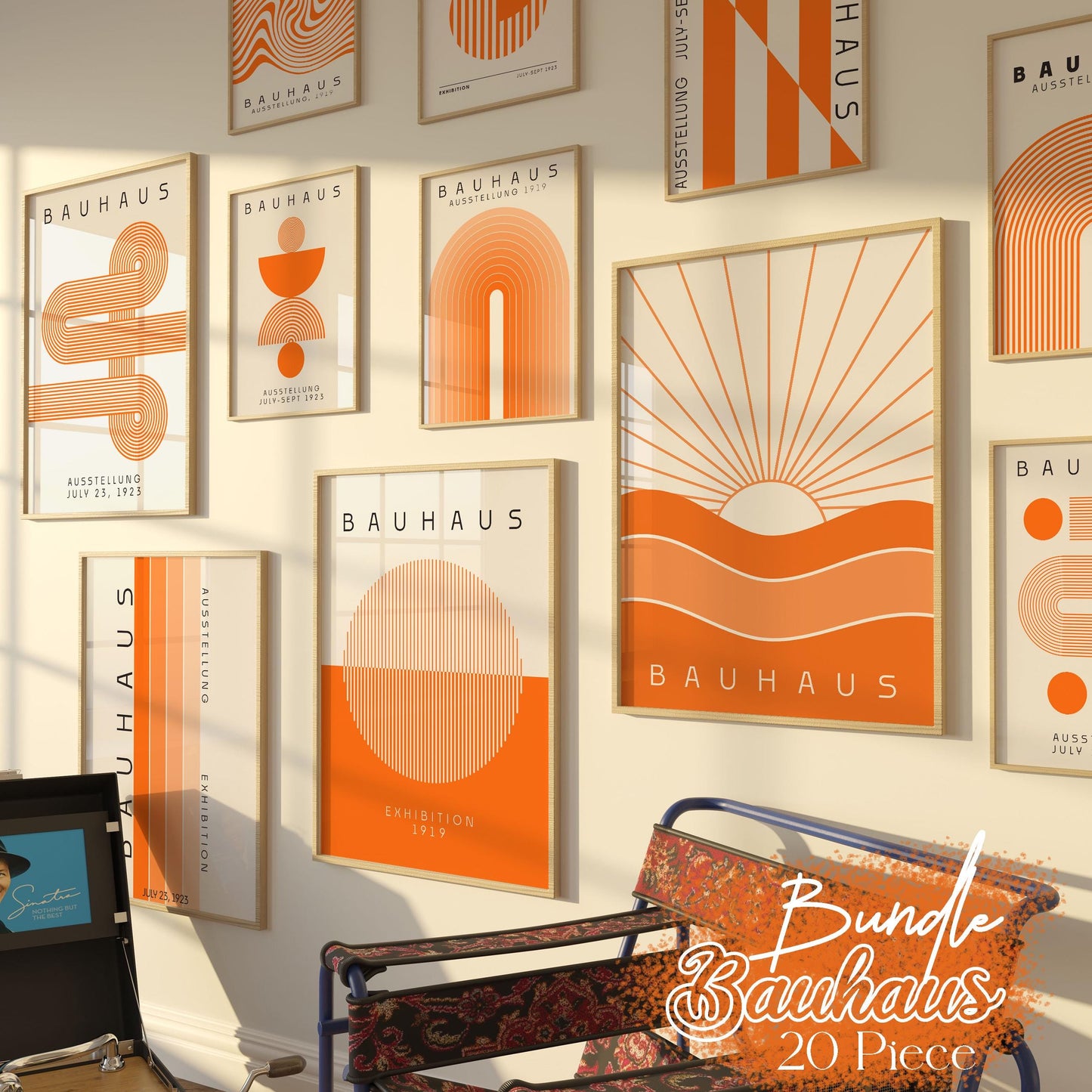 Bauhaus Orange Print Set: Modern Gallery Wall Art (Digital Download)