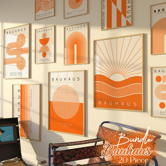 Bauhaus Orange Print Set: Modern Gallery Wall Art (Digital Download)