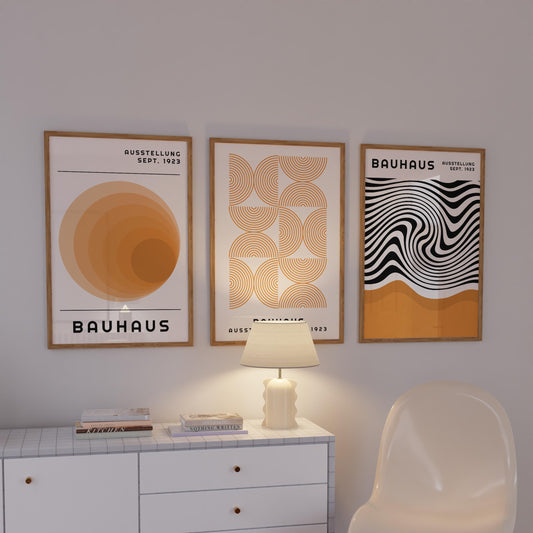 Bauhaus Print Set: Orange Geometric Wall Art (Digital Download)