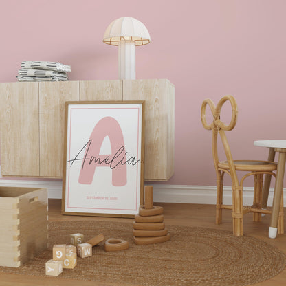 Custom Initial Name Nursery Print: Kids Room Decor (Digital Download)
